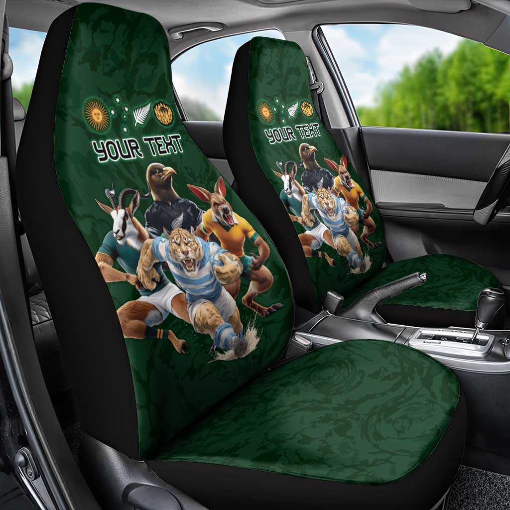 Custom Rugby Southern Hemisphere Car Seat Cover Argentina AUNZ South Africa Mascot Green - Wonder Print Shop