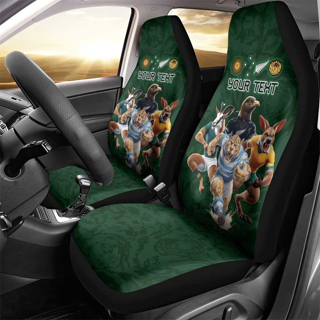 Custom Rugby Southern Hemisphere Car Seat Cover Argentina AUNZ South Africa Mascot Green - Wonder Print Shop
