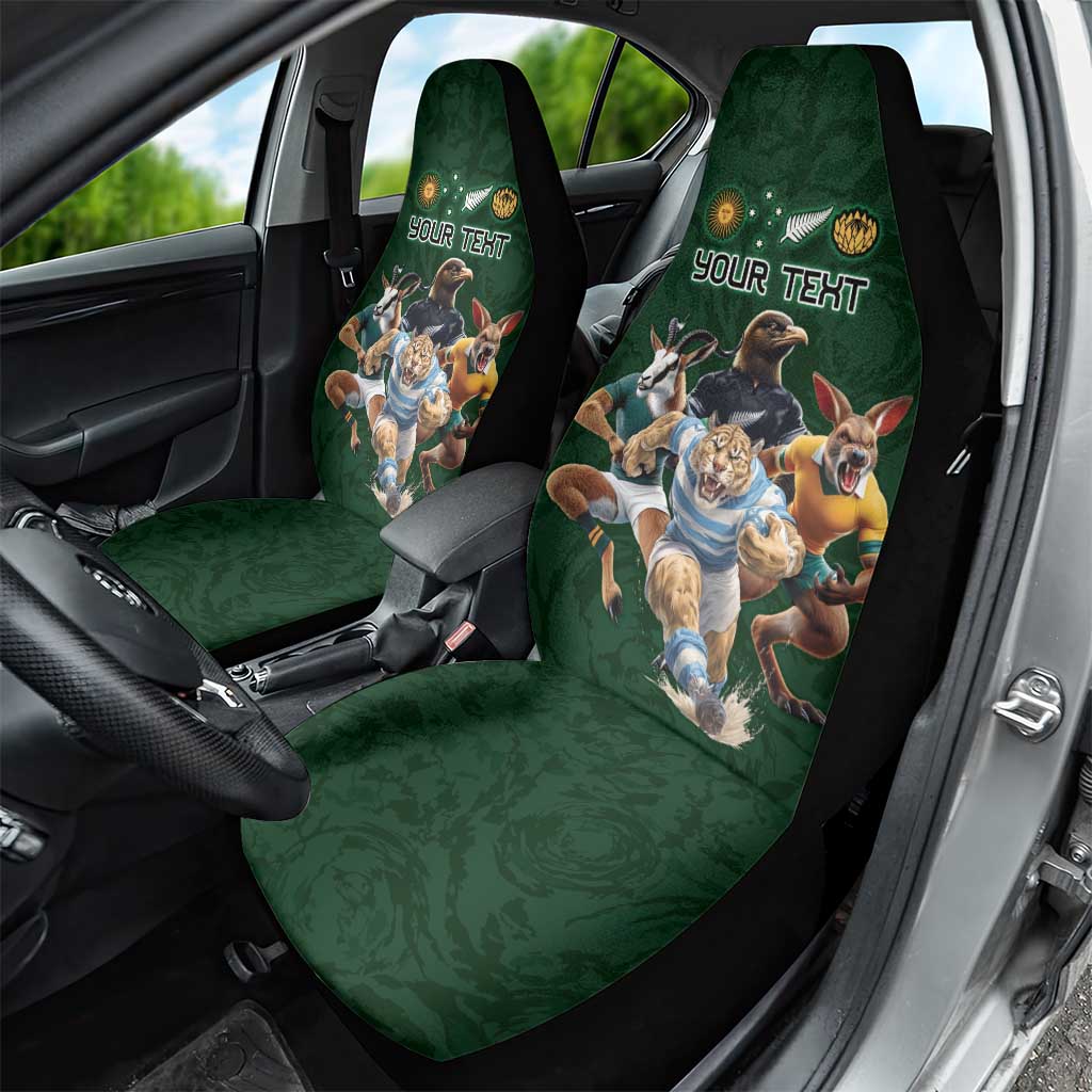 Custom Rugby Southern Hemisphere Car Seat Cover Argentina AUNZ South Africa Mascot Green - Wonder Print Shop