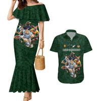 Custom Rugby Southern Hemisphere Couples Matching Mermaid Dress and Hawaiian Shirt Argentina AUNZ South Africa Mascot Green - Wonder Print Shop