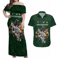 Custom Rugby Southern Hemisphere Couples Matching Off Shoulder Maxi Dress and Hawaiian Shirt Argentina AUNZ South Africa Mascot Green - Wonder Print Shop