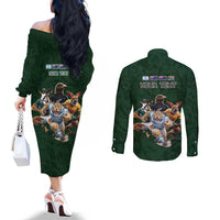 Custom Rugby Southern Hemisphere Couples Matching Off The Shoulder Long Sleeve Dress and Long Sleeve Button Shirt Argentina AUNZ South Africa Mascot Green - Wonder Print Shop