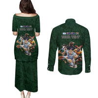 Custom Rugby Southern Hemisphere Couples Matching Puletasi and Long Sleeve Button Shirt Argentina AUNZ South Africa Mascot Green - Wonder Print Shop