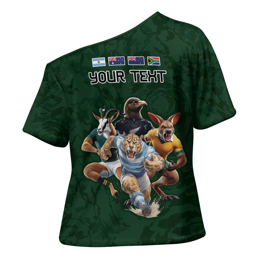 Custom Rugby Southern Hemisphere Cross Shoulder Shirt Argentina AUNZ South Africa Mascot Green - Wonder Print Shop