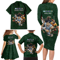 Custom Rugby Southern Hemisphere Family Matching Long Sleeve Bodycon Dress and Hawaiian Shirt Argentina AUNZ South Africa Mascot Green - Wonder Print Shop