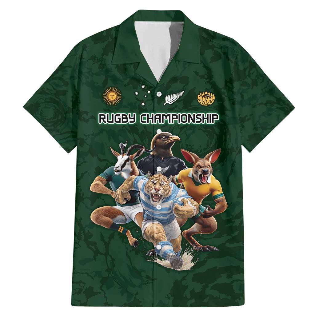 Custom Rugby Southern Hemisphere Family Matching Mermaid Dress and Hawaiian Shirt Argentina AUNZ South Africa Mascot Green - Wonder Print Shop