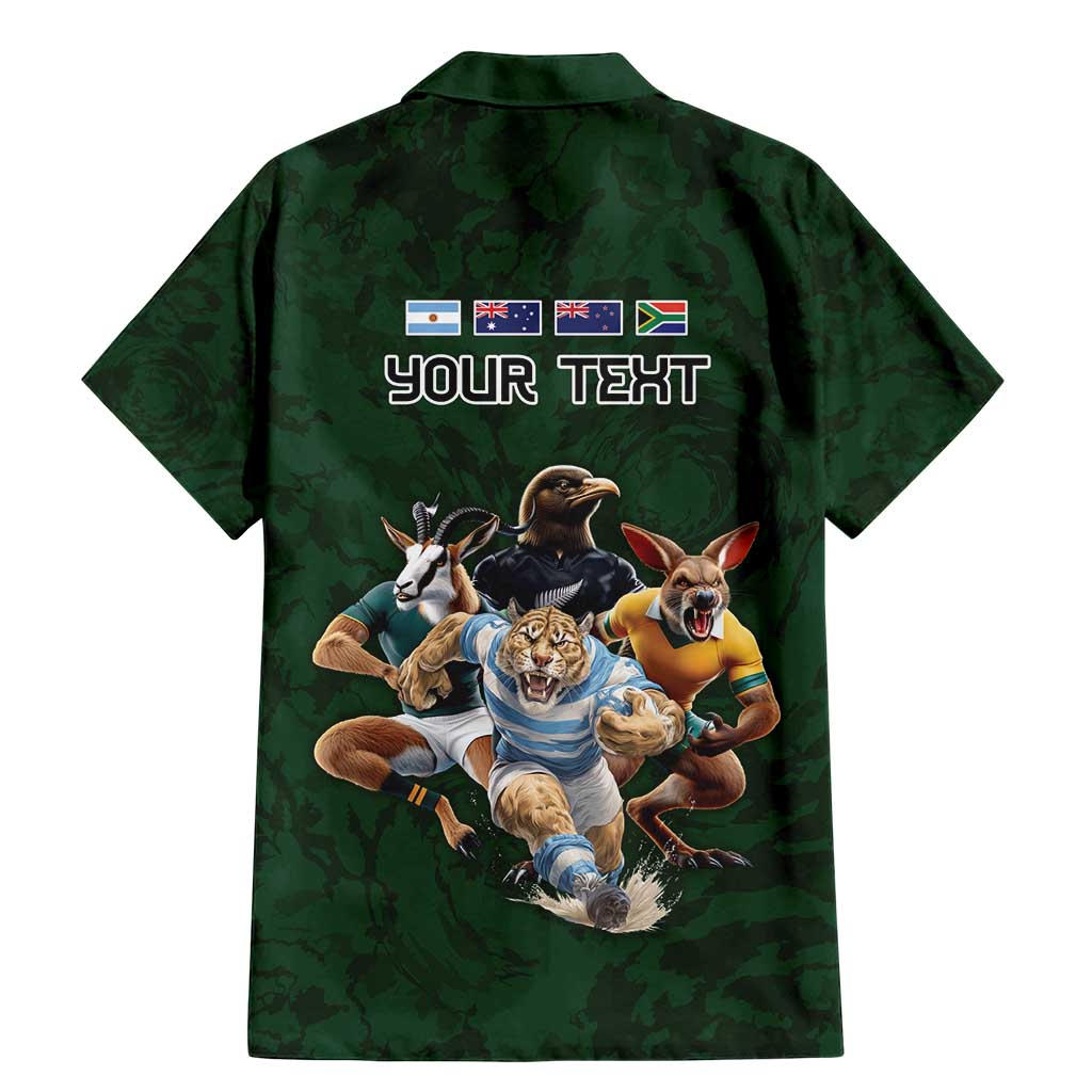 Custom Rugby Southern Hemisphere Family Matching Mermaid Dress and Hawaiian Shirt Argentina AUNZ South Africa Mascot Green - Wonder Print Shop
