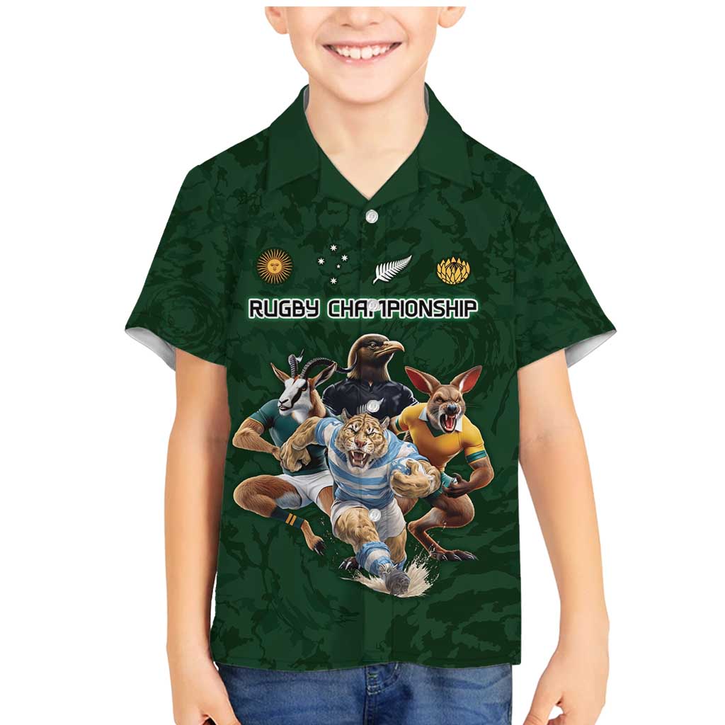 Custom Rugby Southern Hemisphere Family Matching Mermaid Dress and Hawaiian Shirt Argentina AUNZ South Africa Mascot Green - Wonder Print Shop