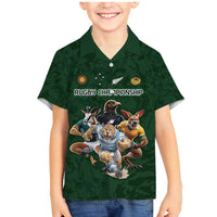 Custom Rugby Southern Hemisphere Family Matching Mermaid Dress and Hawaiian Shirt Argentina AUNZ South Africa Mascot Green - Wonder Print Shop