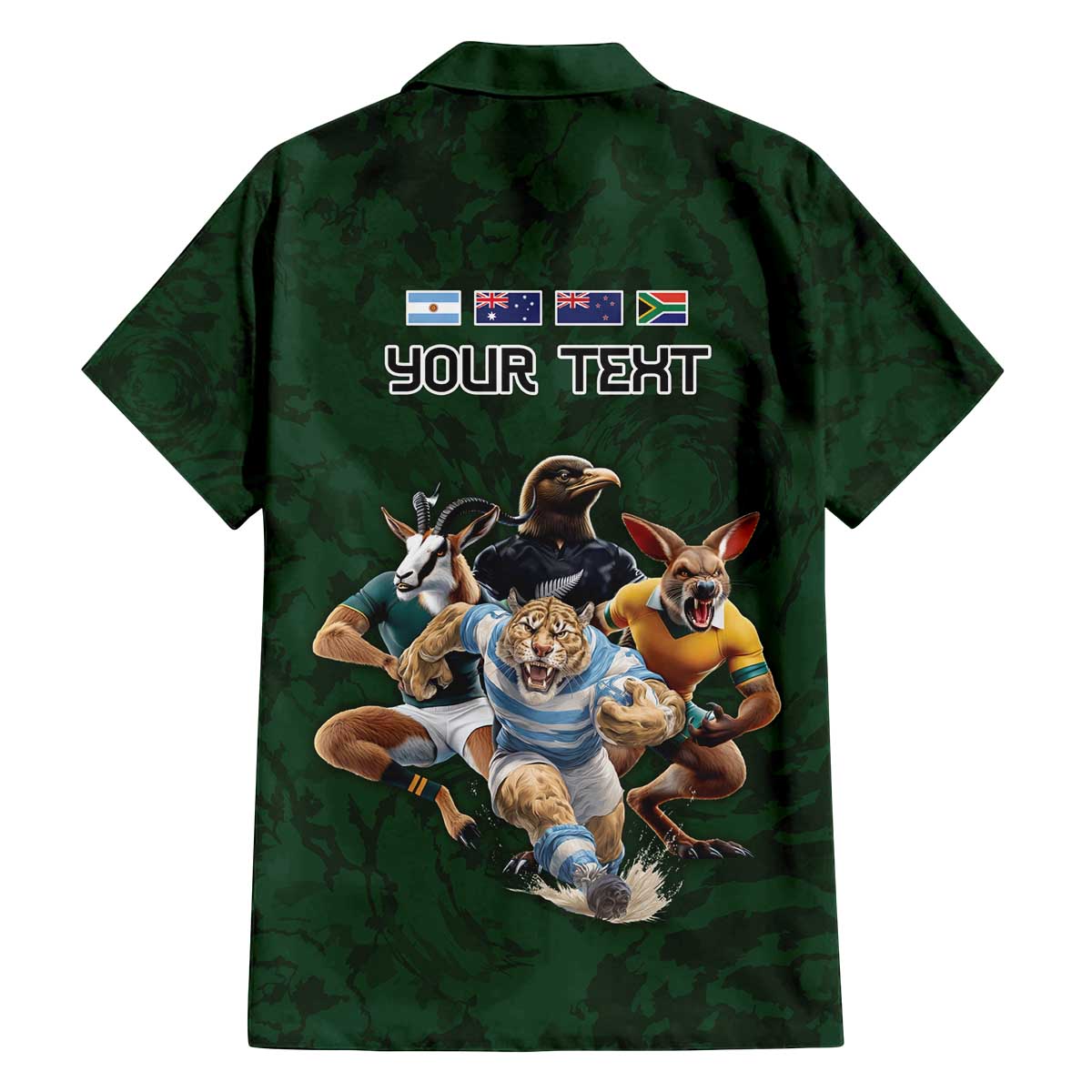 Custom Rugby Southern Hemisphere Family Matching Off The Shoulder Long Sleeve Dress and Hawaiian Shirt Argentina AUNZ South Africa Mascot Green - Wonder Print Shop