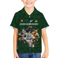 Custom Rugby Southern Hemisphere Family Matching Off The Shoulder Long Sleeve Dress and Hawaiian Shirt Argentina AUNZ South Africa Mascot Green - Wonder Print Shop