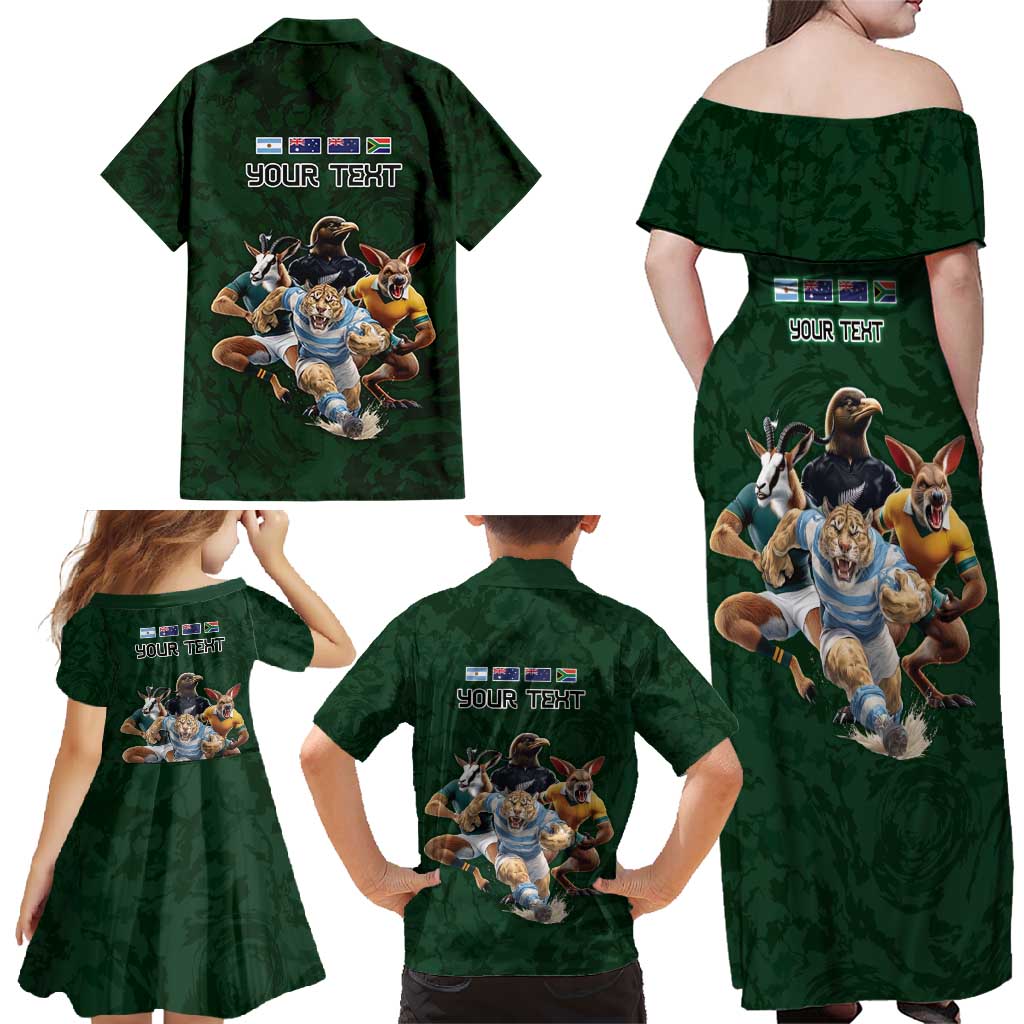 Custom Rugby Southern Hemisphere Family Matching Off Shoulder Maxi Dress and Hawaiian Shirt Argentina AUNZ South Africa Mascot Green - Wonder Print Shop