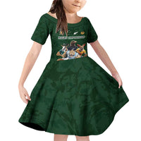 Custom Rugby Southern Hemisphere Family Matching Off Shoulder Short Dress and Hawaiian Shirt Argentina AUNZ South Africa Mascot Green - Wonder Print Shop
