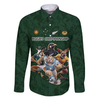 Custom Rugby Southern Hemisphere Family Matching Off Shoulder Short Dress and Hawaiian Shirt Argentina AUNZ South Africa Mascot Green - Wonder Print Shop