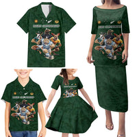 Custom Rugby Southern Hemisphere Family Matching Puletasi and Hawaiian Shirt Argentina AUNZ South Africa Mascot Green - Wonder Print Shop