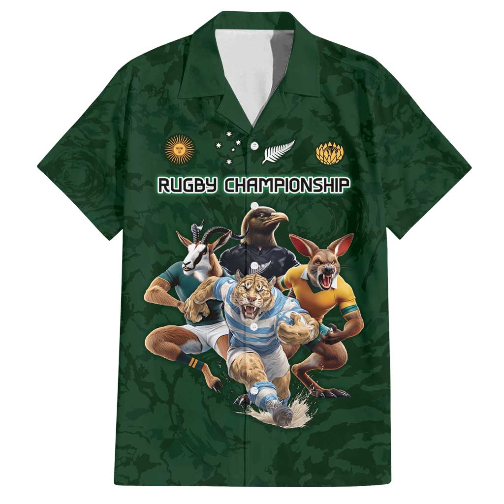 Custom Rugby Southern Hemisphere Family Matching Puletasi and Hawaiian Shirt Argentina AUNZ South Africa Mascot Green - Wonder Print Shop