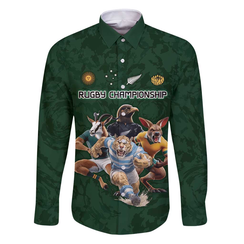 Custom Rugby Southern Hemisphere Family Matching Puletasi and Hawaiian Shirt Argentina AUNZ South Africa Mascot Green - Wonder Print Shop