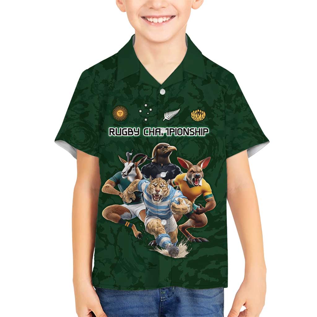 Custom Rugby Southern Hemisphere Family Matching Puletasi and Hawaiian Shirt Argentina AUNZ South Africa Mascot Green - Wonder Print Shop
