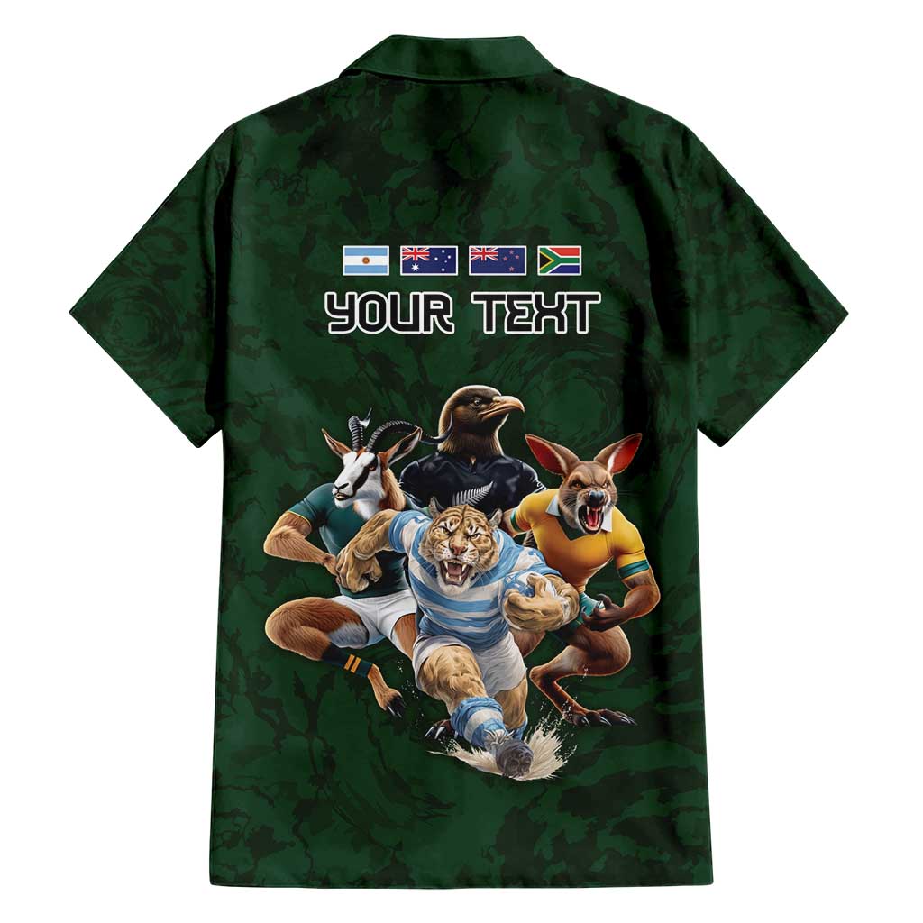 Custom Rugby Southern Hemisphere Family Matching Short Sleeve Bodycon Dress and Hawaiian Shirt Argentina AUNZ South Africa Mascot Green - Wonder Print Shop