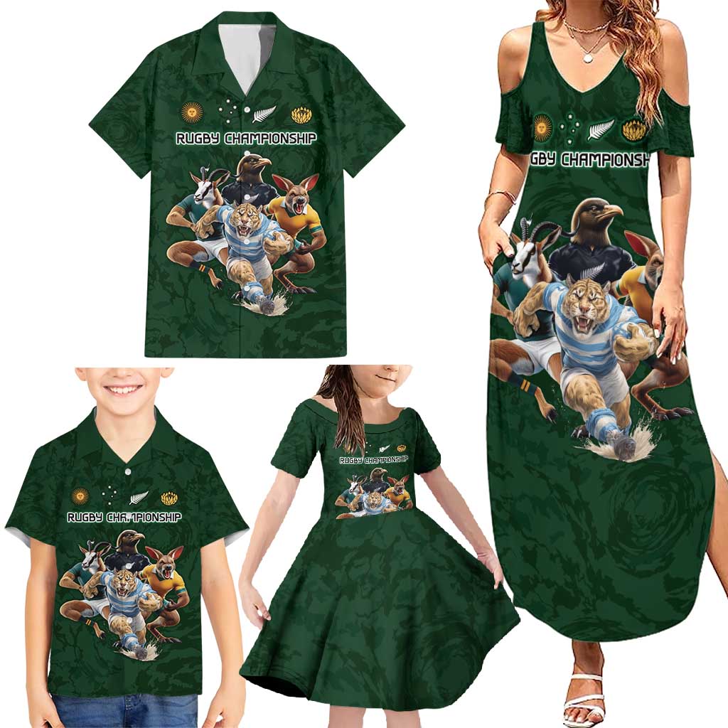Custom Rugby Southern Hemisphere Family Matching Summer Maxi Dress and Hawaiian Shirt Argentina AUNZ South Africa Mascot Green - Wonder Print Shop