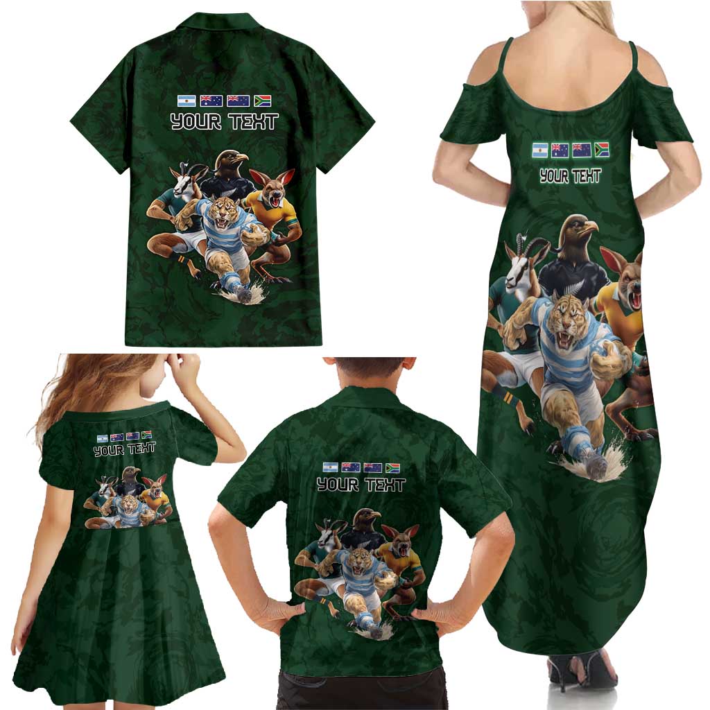 Custom Rugby Southern Hemisphere Family Matching Summer Maxi Dress and Hawaiian Shirt Argentina AUNZ South Africa Mascot Green - Wonder Print Shop