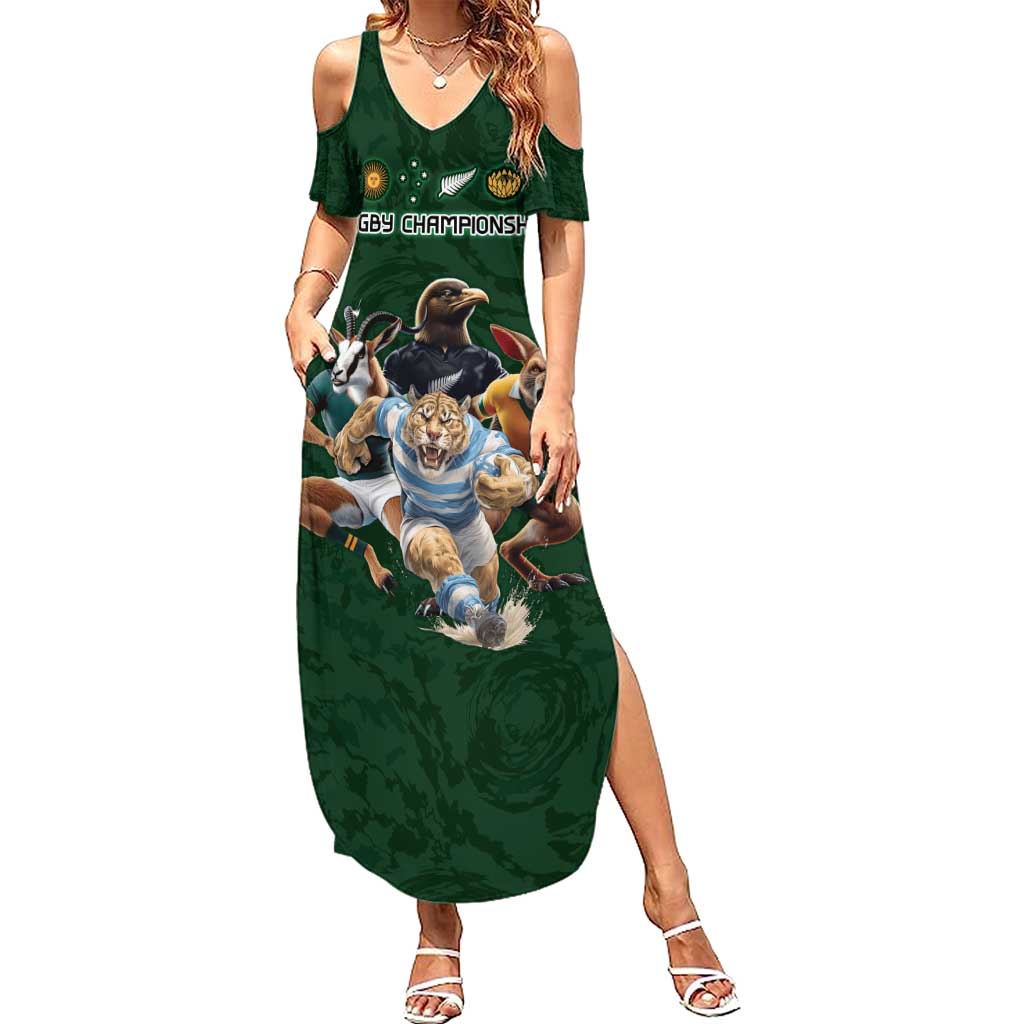Custom Rugby Southern Hemisphere Family Matching Summer Maxi Dress and Hawaiian Shirt Argentina AUNZ South Africa Mascot Green - Wonder Print Shop
