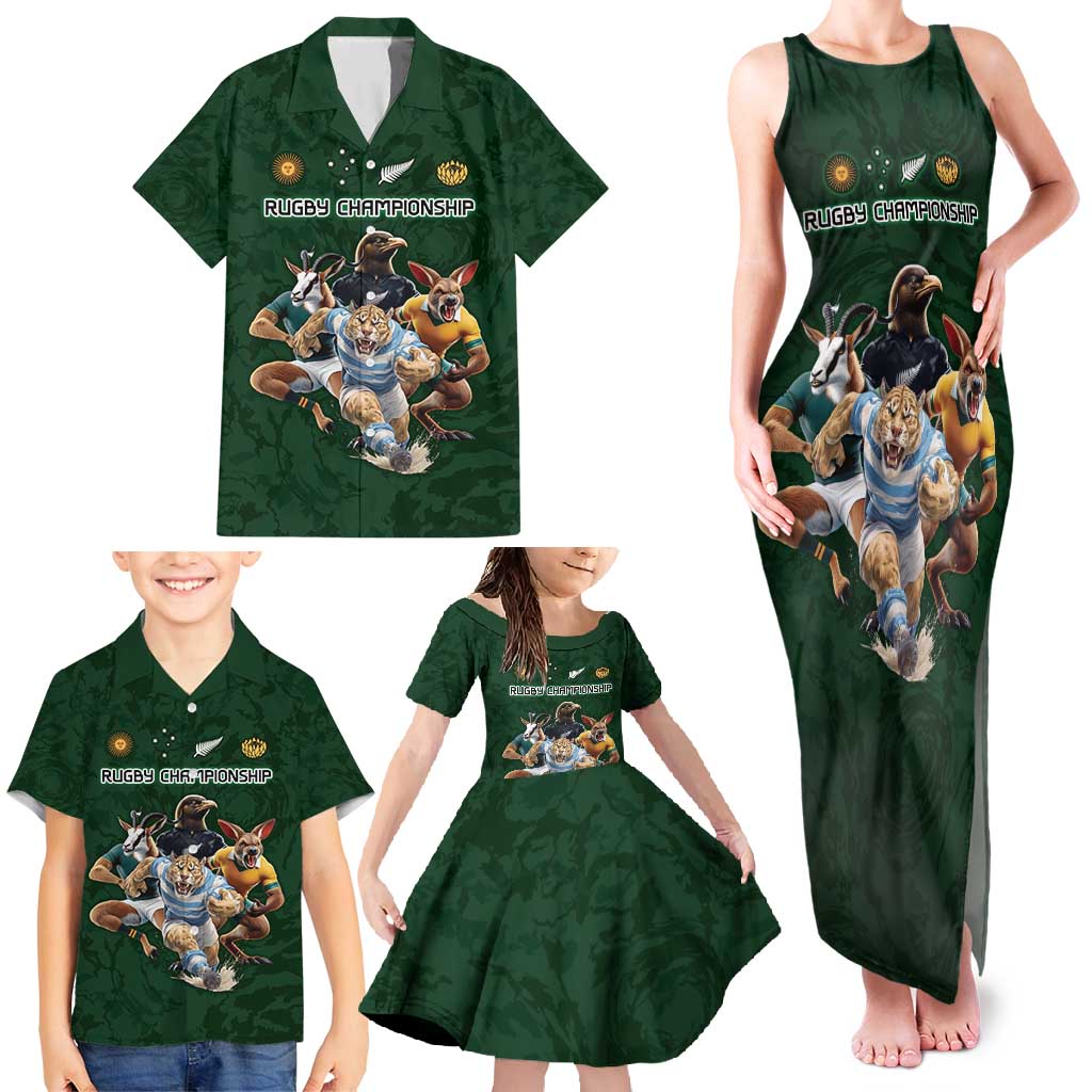 Custom Rugby Southern Hemisphere Family Matching Tank Maxi Dress and Hawaiian Shirt Argentina AUNZ South Africa Mascot Green - Wonder Print Shop