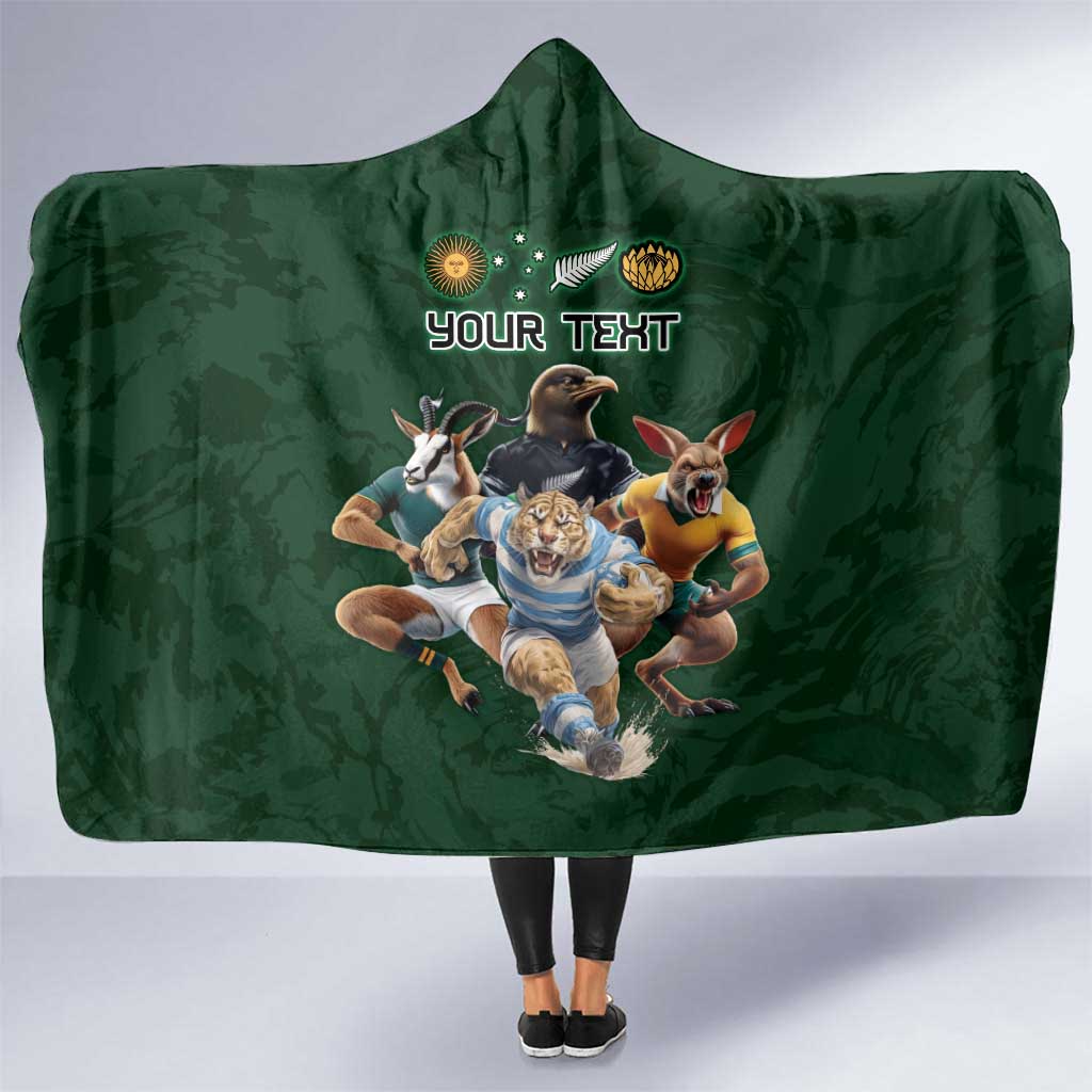 Custom Rugby Southern Hemisphere Hooded Blanket Argentina AUNZ South Africa Mascot Green - Wonder Print Shop