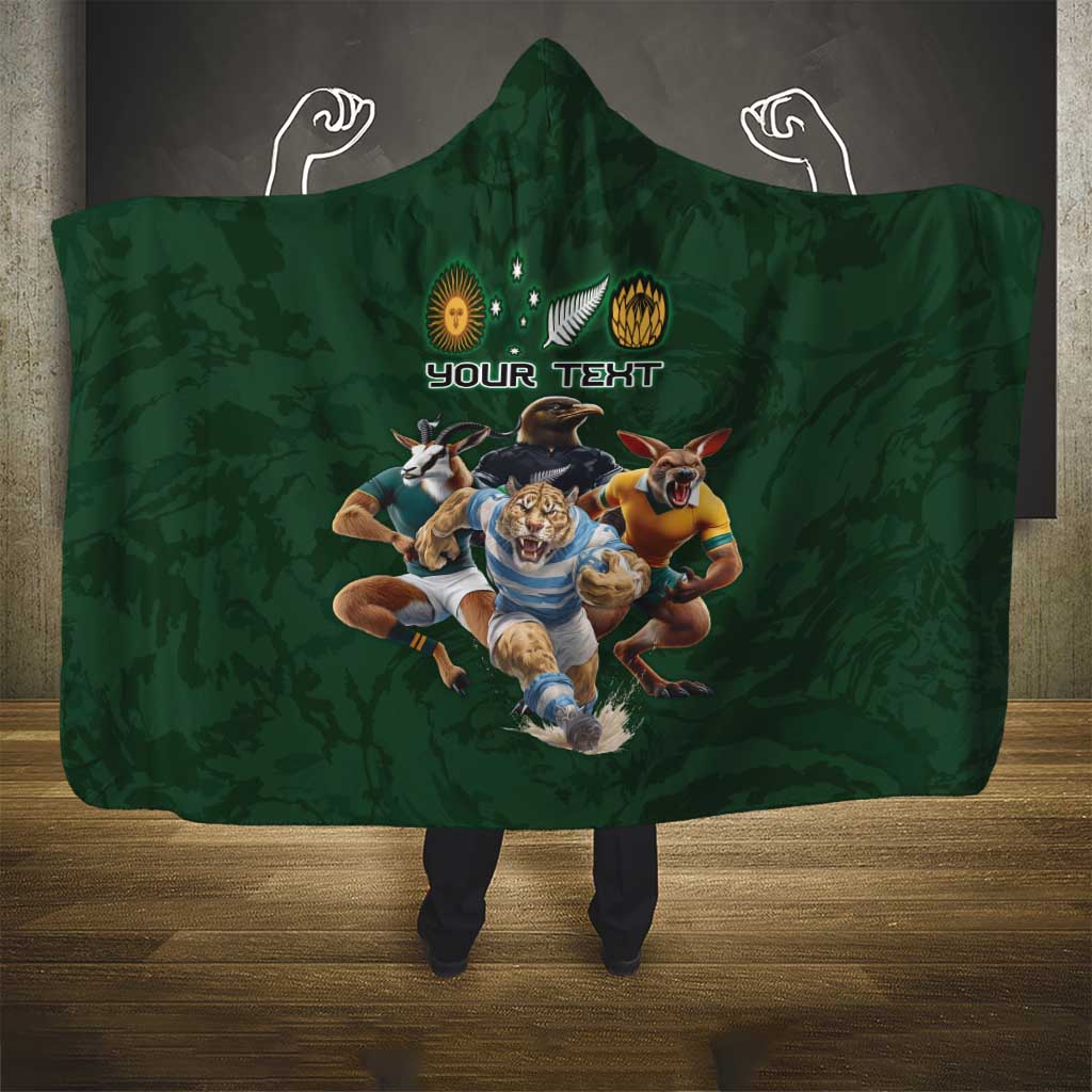 Custom Rugby Southern Hemisphere Hooded Blanket Argentina AUNZ South Africa Mascot Green - Wonder Print Shop
