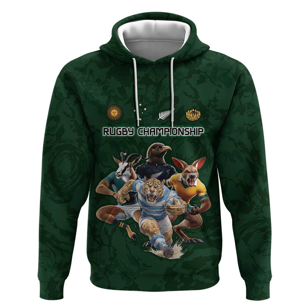 Custom Rugby Southern Hemisphere Hoodie Argentina AUNZ South Africa Mascot Green - Wonder Print Shop