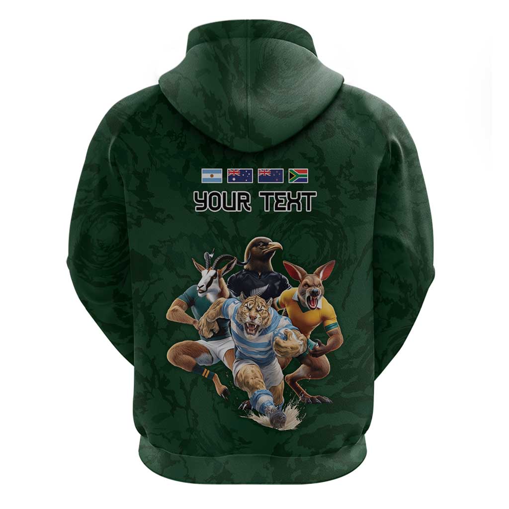 Custom Rugby Southern Hemisphere Hoodie Argentina AUNZ South Africa Mascot Green - Wonder Print Shop