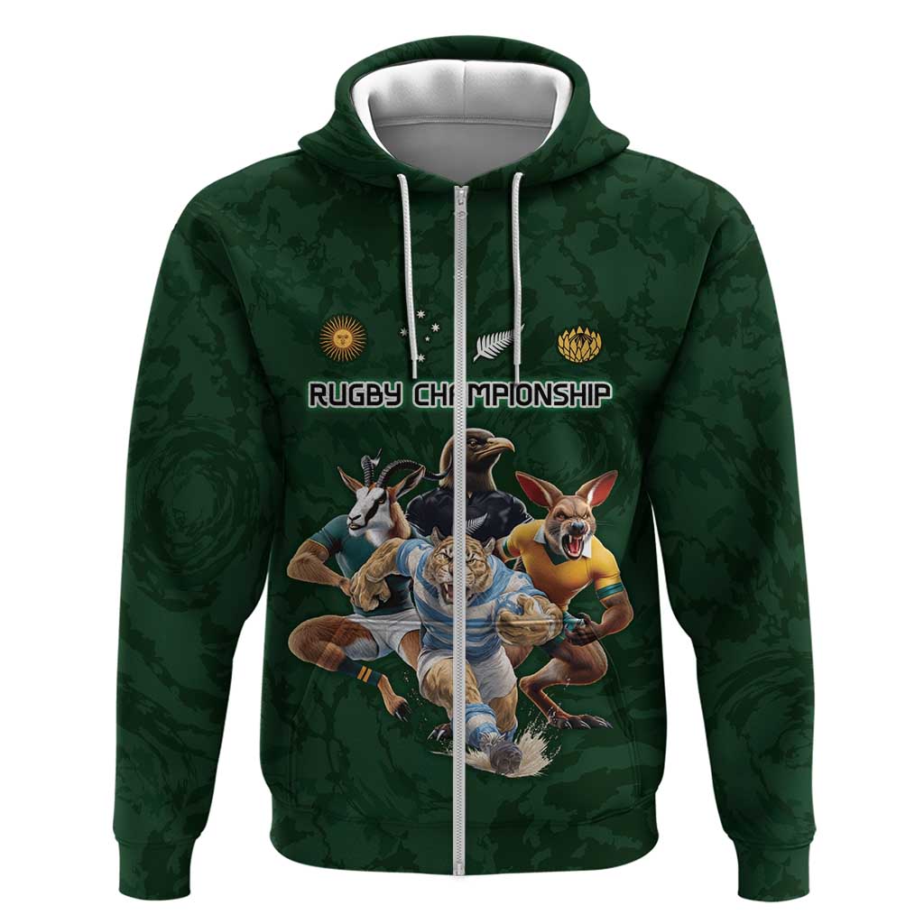 Custom Rugby Southern Hemisphere Hoodie Argentina AUNZ South Africa Mascot Green - Wonder Print Shop