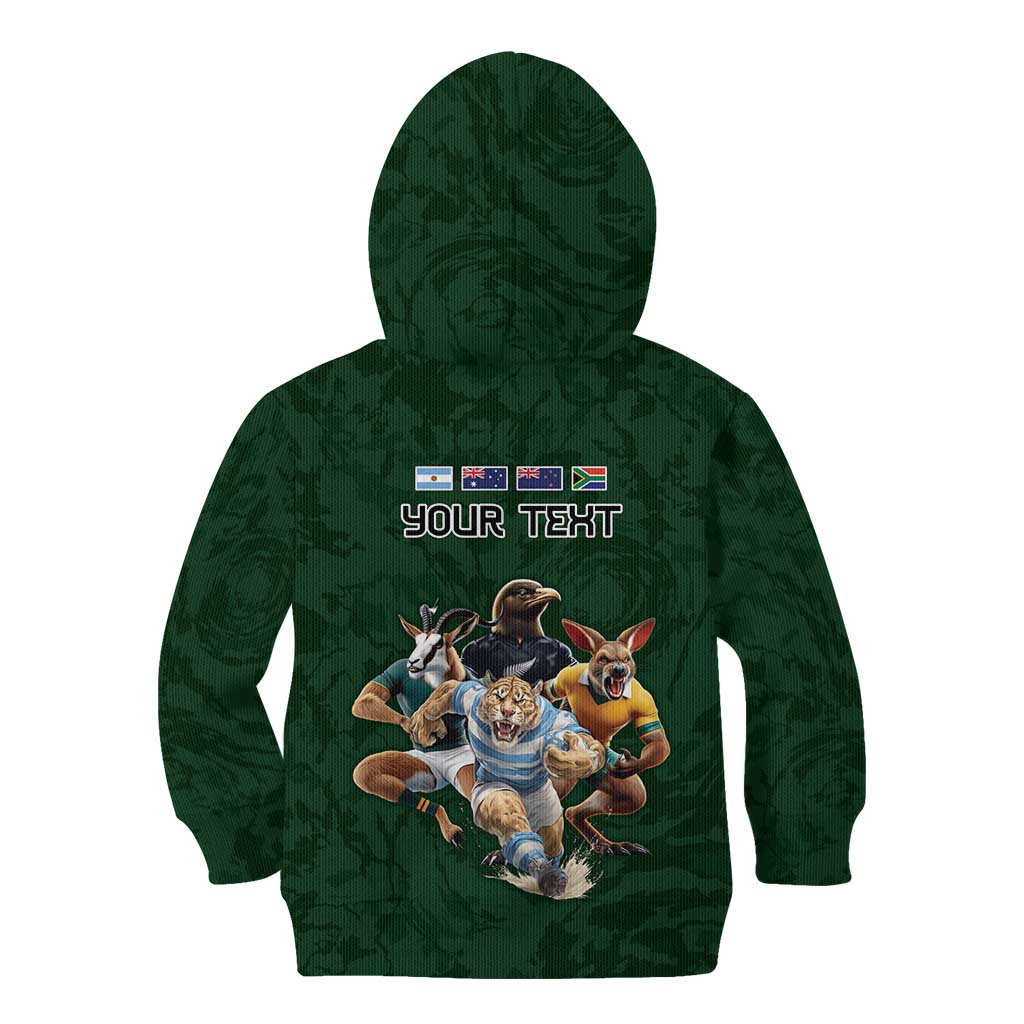 Custom Rugby Southern Hemisphere Kid Hoodie Argentina AUNZ South Africa Mascot Green - Wonder Print Shop