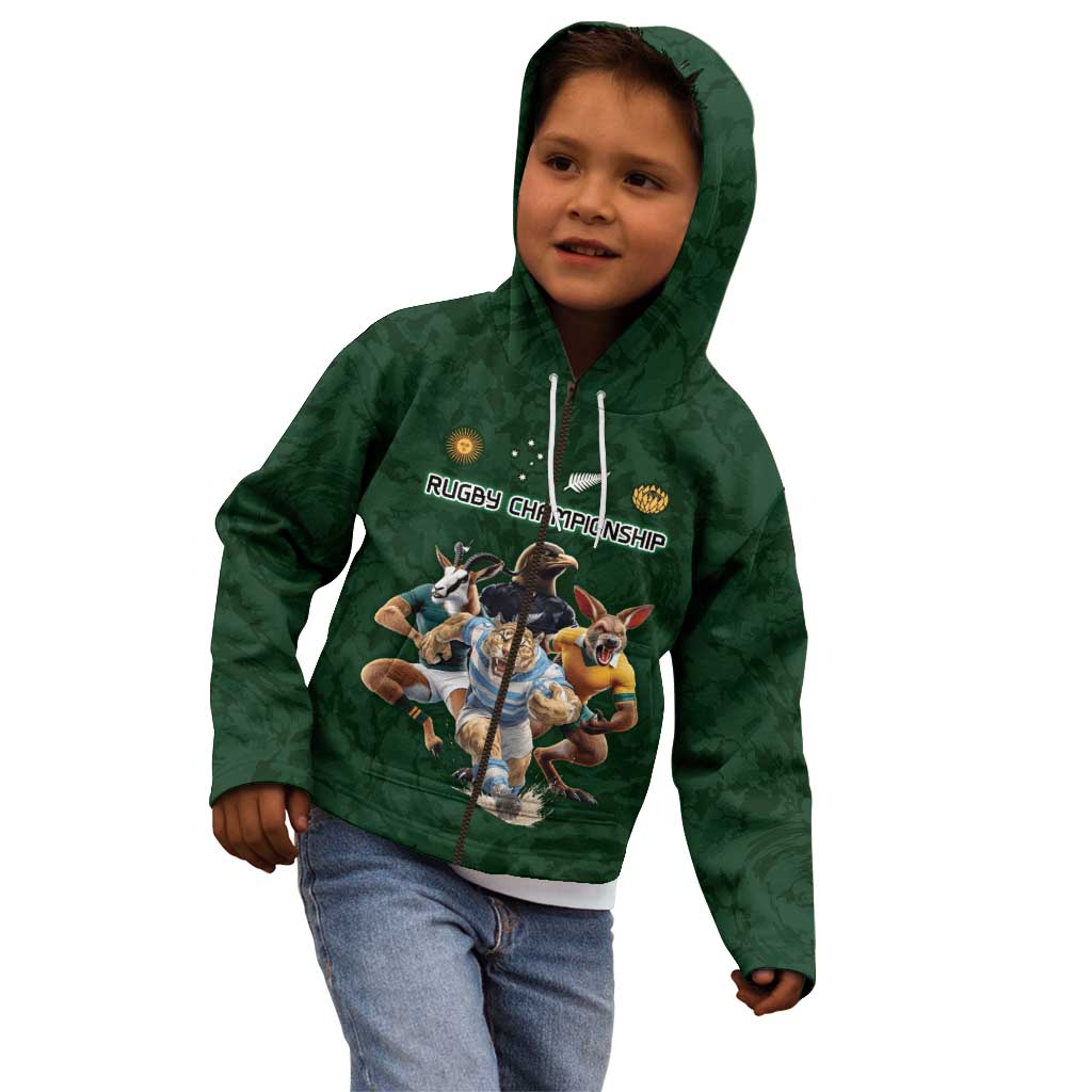 Custom Rugby Southern Hemisphere Kid Hoodie Argentina AUNZ South Africa Mascot Green - Wonder Print Shop