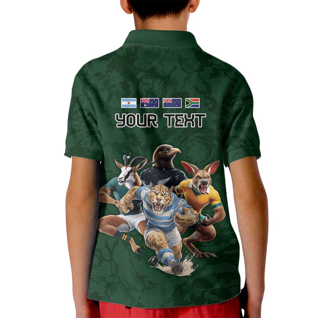 Custom Rugby Southern Hemisphere Kid Polo Shirt Argentina AUNZ South Africa Mascot Green - Wonder Print Shop