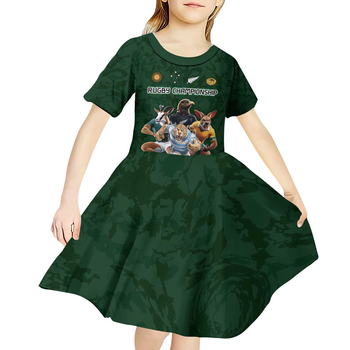 Custom Rugby Southern Hemisphere Kid Short Sleeve Dress Argentina AUNZ South Africa Mascot Green - Wonder Print Shop