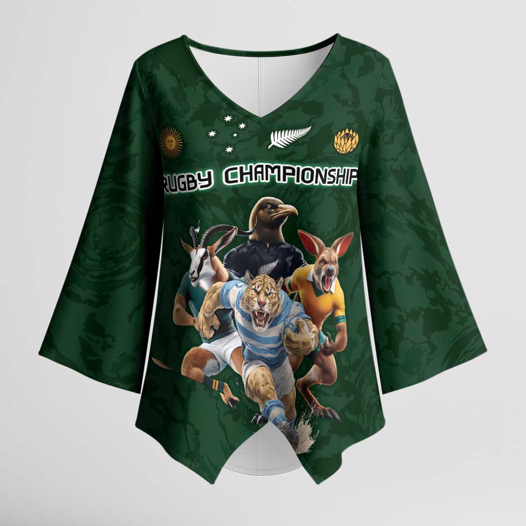 Custom Rugby Southern Hemisphere Kimono Sleeve Blouse Argentina AUNZ South Africa Mascot Green - Wonder Print Shop