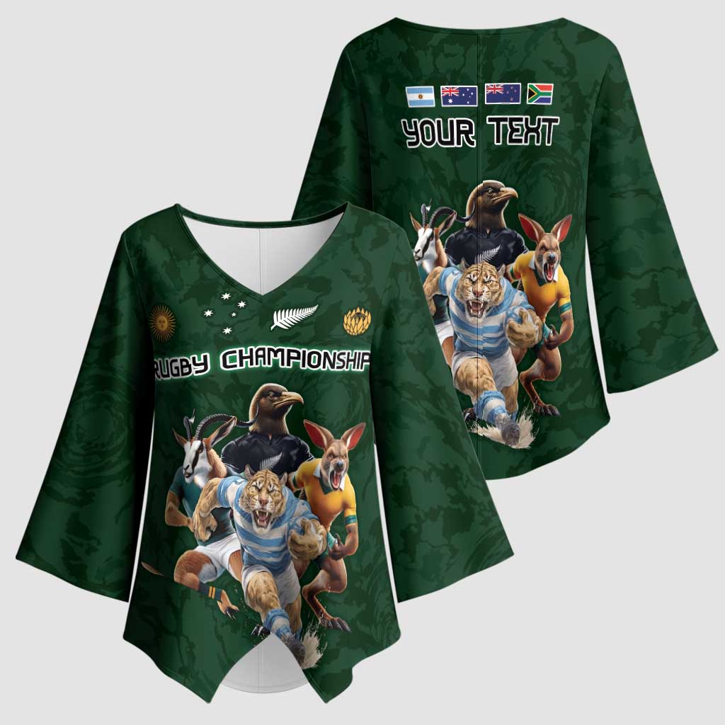 Custom Rugby Southern Hemisphere Kimono Sleeve Blouse Argentina AUNZ South Africa Mascot Green - Wonder Print Shop