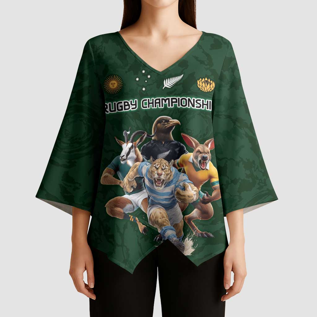 Custom Rugby Southern Hemisphere Kimono Sleeve Blouse Argentina AUNZ South Africa Mascot Green - Wonder Print Shop