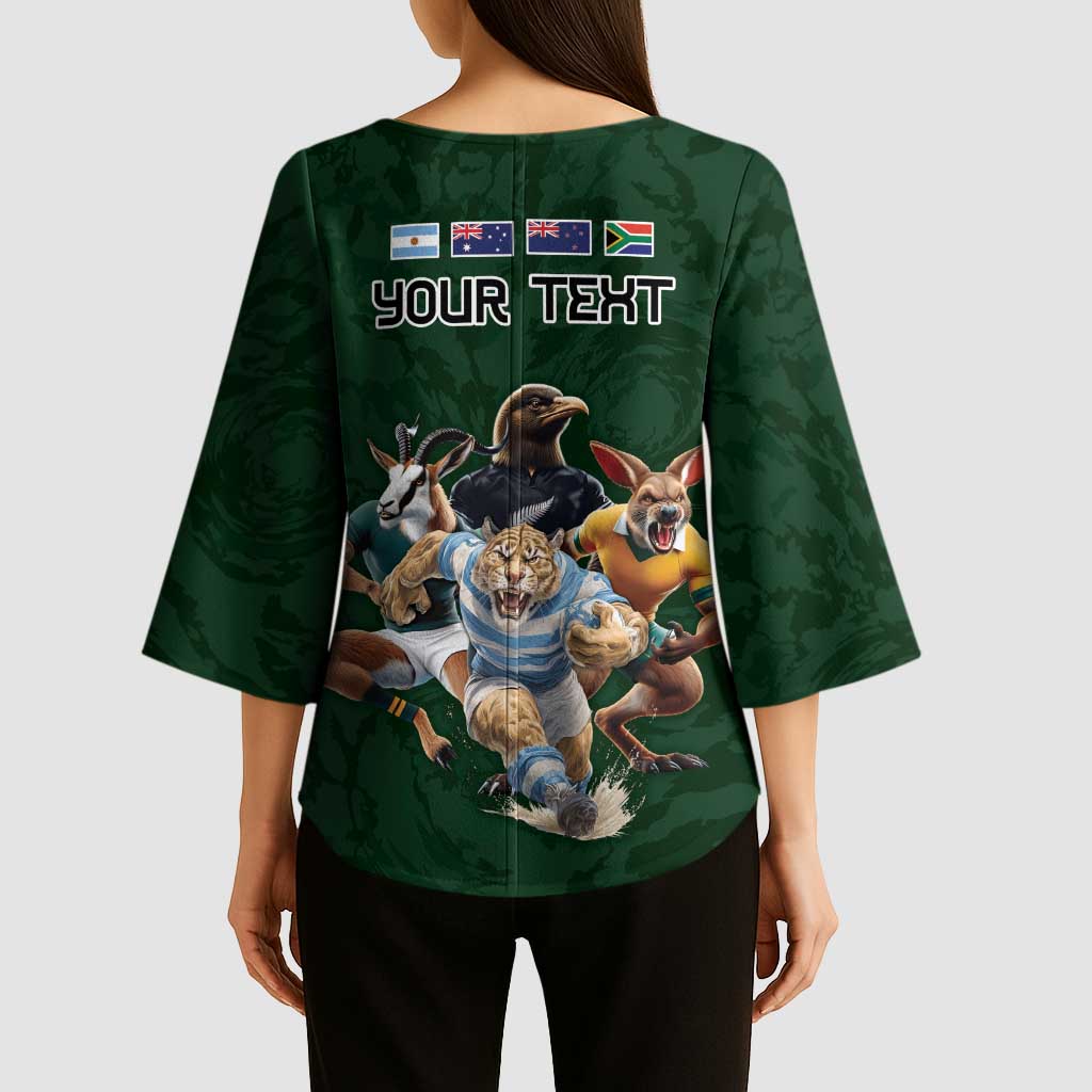 Custom Rugby Southern Hemisphere Kimono Sleeve Blouse Argentina AUNZ South Africa Mascot Green - Wonder Print Shop