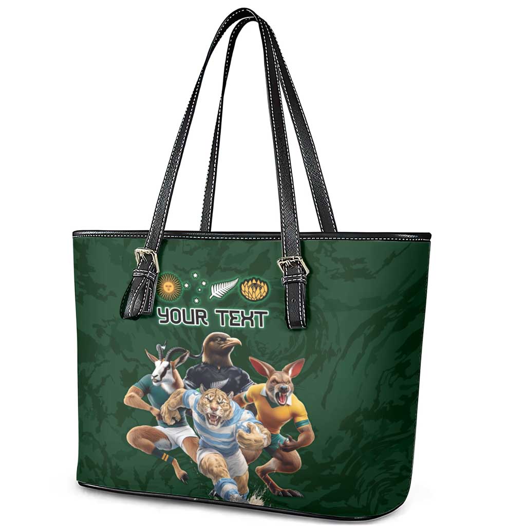 Custom Rugby Southern Hemisphere Leather Tote Bag Argentina AUNZ South Africa Mascot Green - Wonder Print Shop