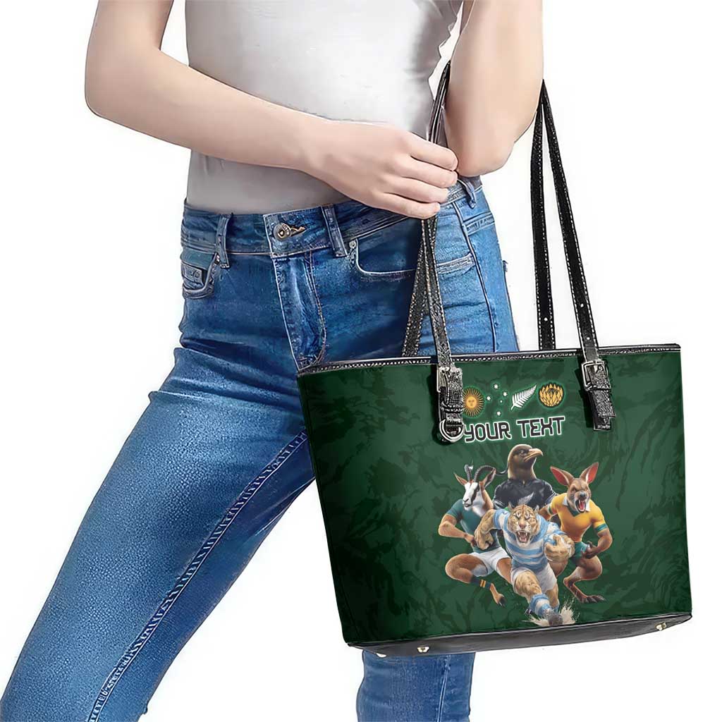 Custom Rugby Southern Hemisphere Leather Tote Bag Argentina AUNZ South Africa Mascot Green - Wonder Print Shop