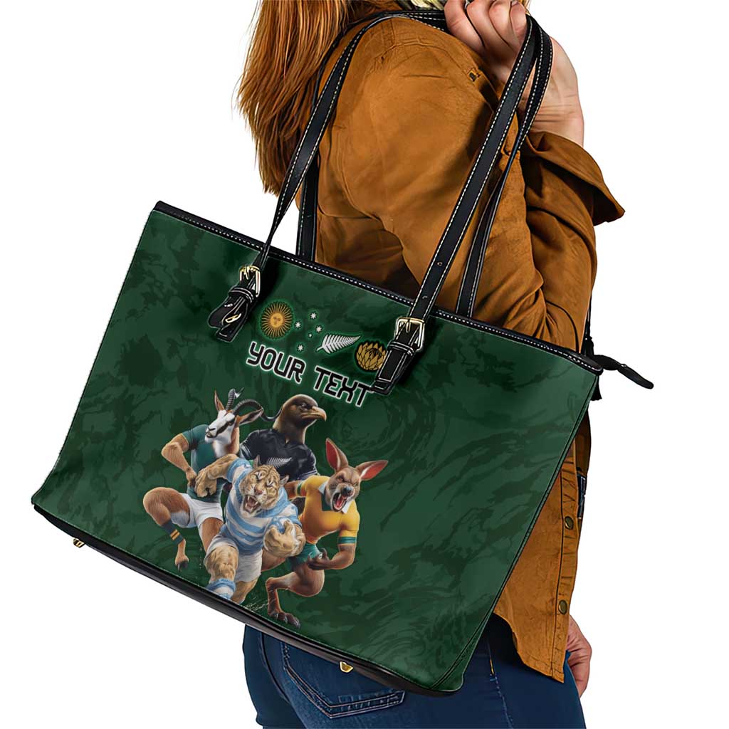 Custom Rugby Southern Hemisphere Leather Tote Bag Argentina AUNZ South Africa Mascot Green - Wonder Print Shop