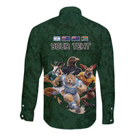 Custom Rugby Southern Hemisphere Long Sleeve Button Shirt Argentina AUNZ South Africa Mascot Green - Wonder Print Shop