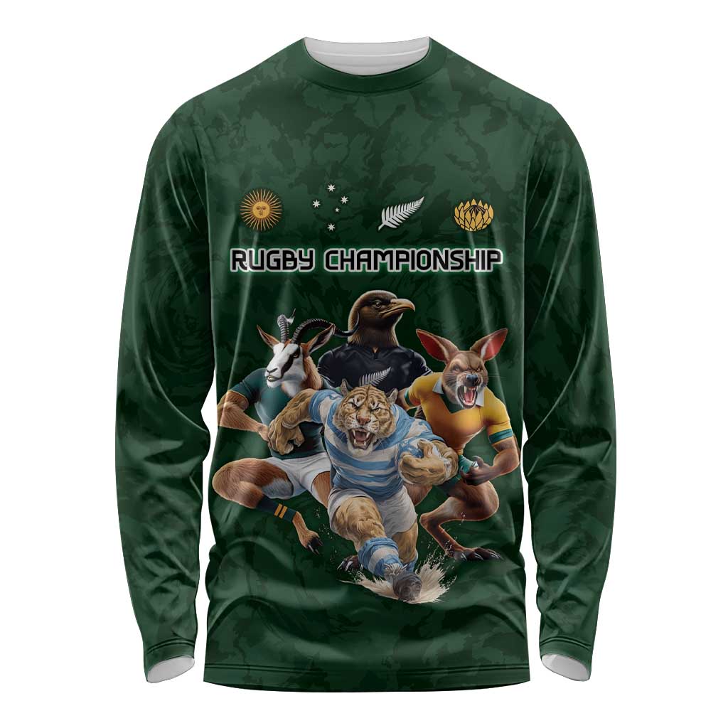 Custom Rugby Southern Hemisphere Long Sleeve Shirt Argentina AUNZ South Africa Mascot Green - Wonder Print Shop