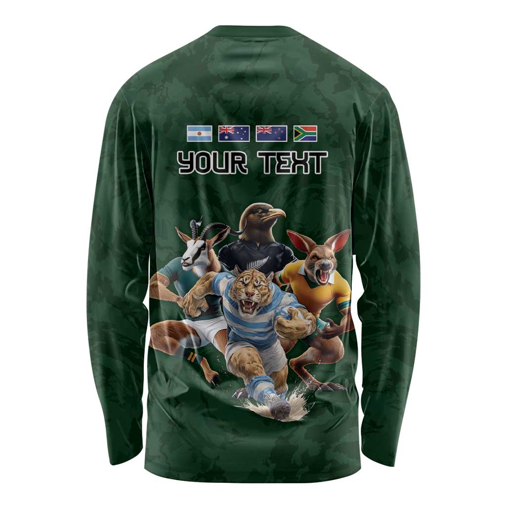 Custom Rugby Southern Hemisphere Long Sleeve Shirt Argentina AUNZ South Africa Mascot Green - Wonder Print Shop
