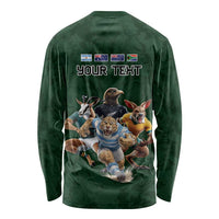 Custom Rugby Southern Hemisphere Long Sleeve Shirt Argentina AUNZ South Africa Mascot Green - Wonder Print Shop