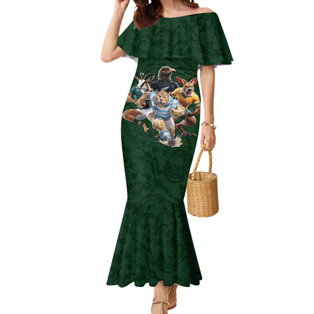 Custom Rugby Southern Hemisphere Mermaid Dress Argentina AUNZ South Africa Mascot Green - Wonder Print Shop
