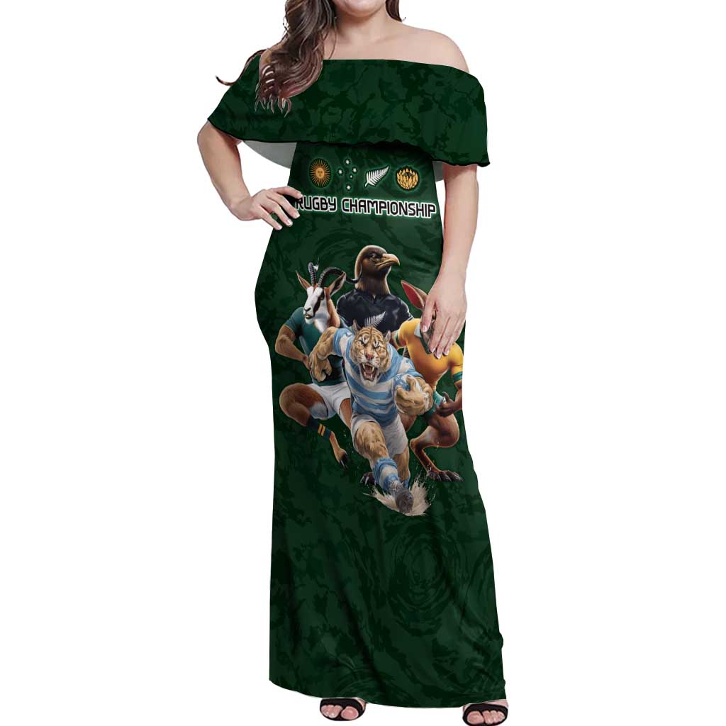 Custom Rugby Southern Hemisphere Off Shoulder Maxi Dress Argentina AUNZ South Africa Mascot Green - Wonder Print Shop
