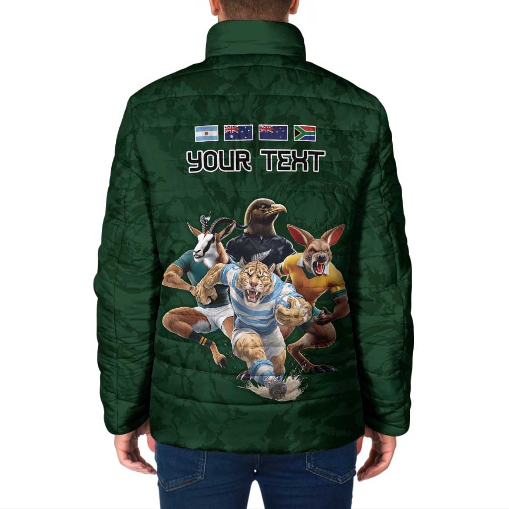 Custom Rugby Southern Hemisphere Padded Jacket Argentina AUNZ South Africa Mascot Green - Wonder Print Shop